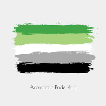 Aromantic lgbt vector watercolor flag. Hand drawn ink dry brush stains, strokes, stripes, horizontal lines isolated on white background. Painted colorful symbol of non-binary, pride, rights equality.