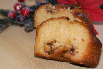 Christmas cake panettone and Christmas decorations.