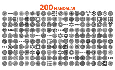 200 Mandala tattoo collections. Vector flower pattern design.