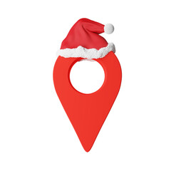 delivery of Christmas gifts, maps point red with a santa hat