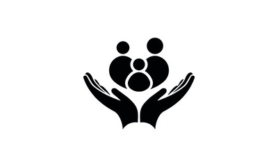 Obraz premium Two hands protecting or giving aid to family vector icon