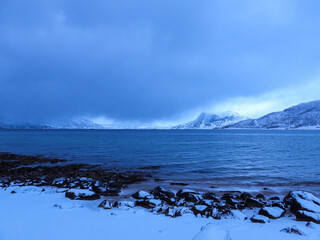 Landschaft im Winter, Kvaloya, Norwegen