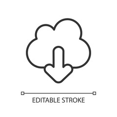 Download pixel perfect linear icon. Getting your personal information from remote cloud storage. Thin line customizable illustration. Contour symbol. Vector isolated outline drawing. Editable stroke