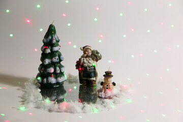 Santa Claus, snowman as a decoration for a Christmas card.