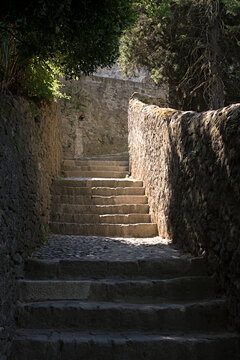 Stairs to the castle in Carcassonne, France