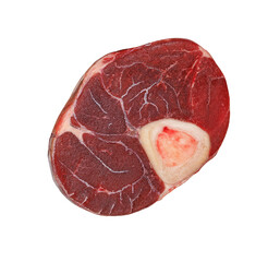macro closeup of raw delicious red cut out beef meat isolated on white background