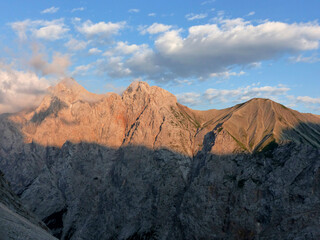 High alpine hiking tour Zugspitze mountain, Bavaria, Germany