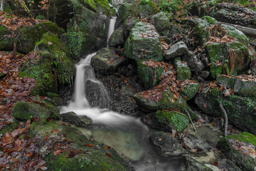 Cascade and creek Bystricka near Bystrice pod Hostynem town in east Moravia