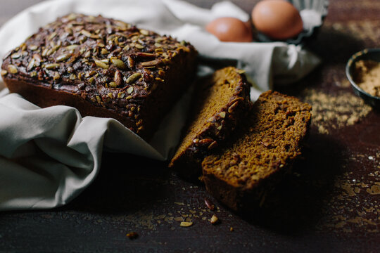 Sliced pumpkin bread