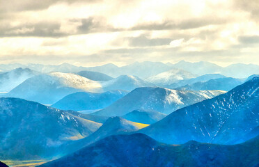 Beautiful mountain landscape at Polar Urals colorful painting