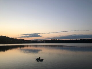 Fototapeta premium Reservoir with Geese at Sunset