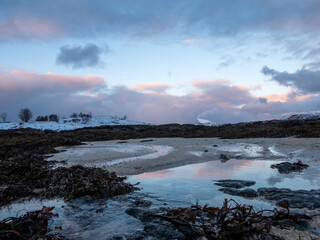 Strand bei Sommaroya, Kvaloya, Norwegen