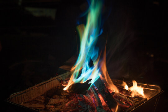 Blue and Green Colors on Bonfire