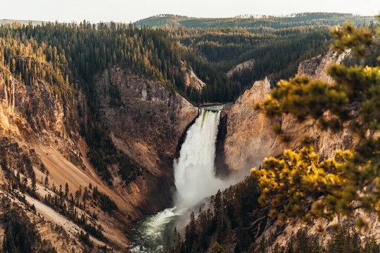 Lower Yellowstone Falls at Sunset in Yellowstone National Park, Wyoming