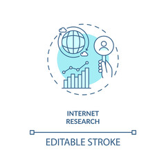 Internet research turquoise concept icon. Network information search. Strategy plan. Online marketing report idea thin line illustration. Vector isolated outline RGB color drawing. Editable stroke