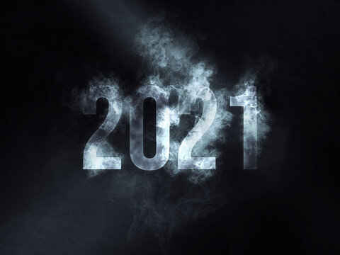 2021 Smoke Effect Black Background, New Year Text Design