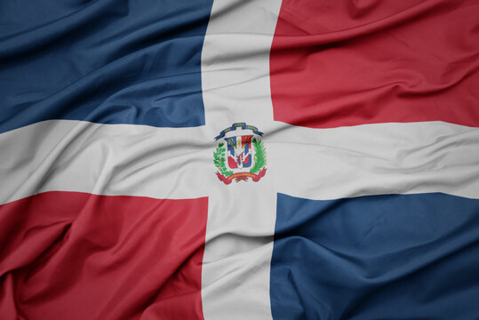 waving colorful national flag of dominican republic. - Powered by Adobe