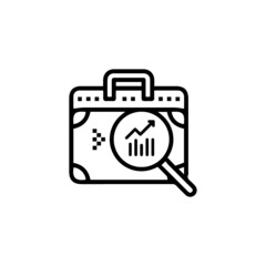 Briefcase, document with graph and moneybag. Investment, banking, stock exchange, market trading, broker service concept. Vector illustration in thin line style for website, presentation, report.