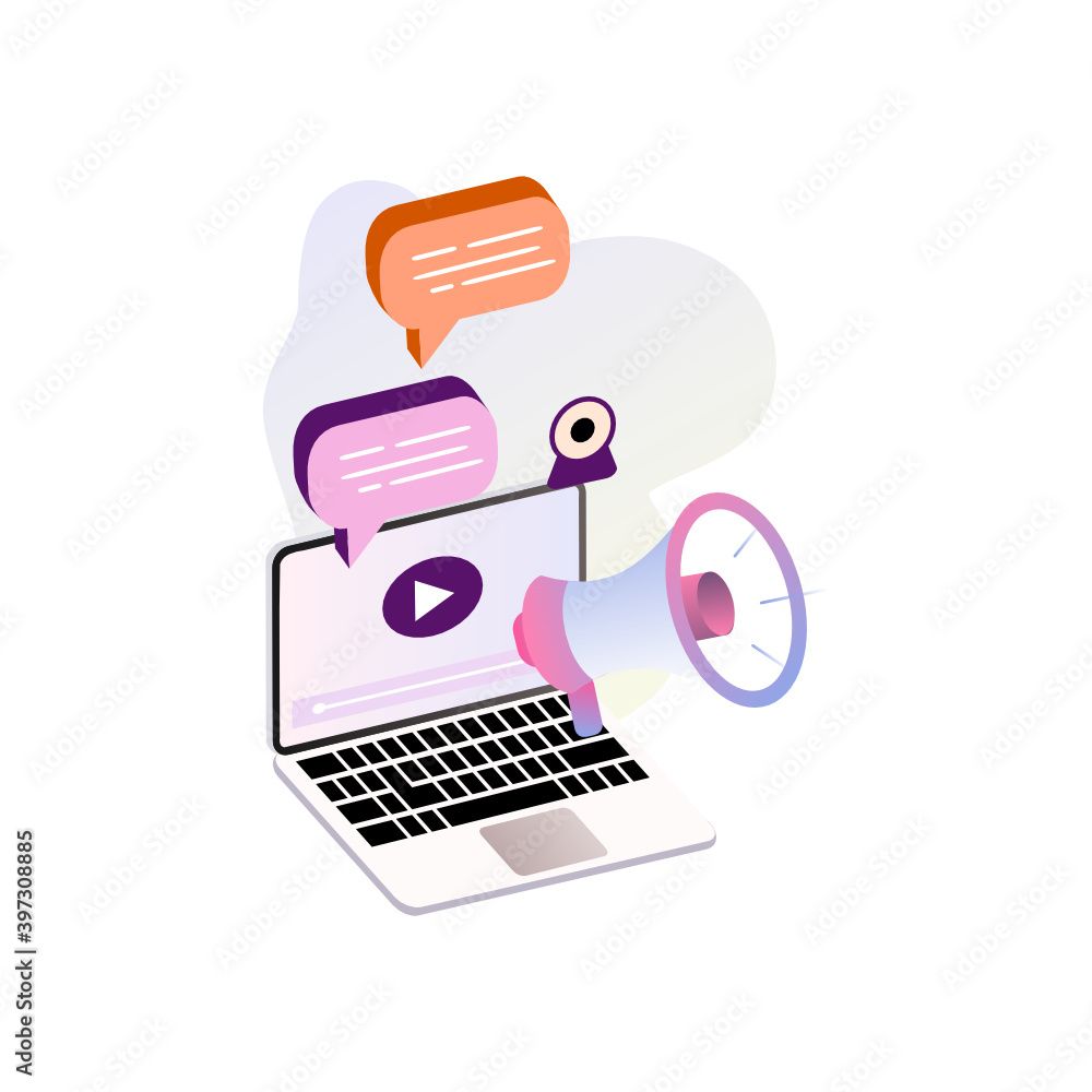 Poster modern flat design isometric concept of webinar banner template for website and mobile development. 