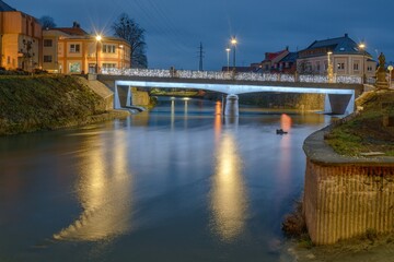 Valasske Meziirici. Christmas decoration of the bridge over the Becva River. Christmas. Czechia. Europe.