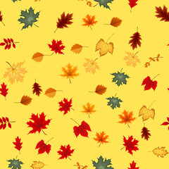 Fototapeta na wymiar Abstract Vector Illustration Autumn Seamless Pattern Background with Falling Autumn Leaves