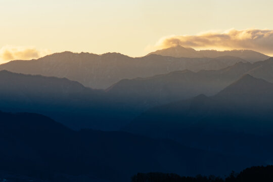 Looking Over the Mountain Ranges in Early Morning on the New Year Day