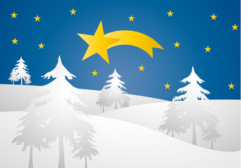 Obraz premium Paisaje nevado con estrellas en la noche.