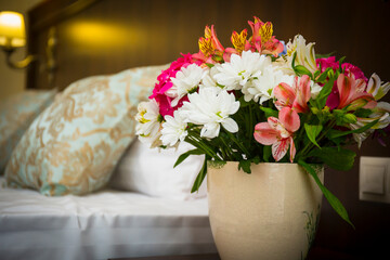 Beautiful flowers in the pot interior decoration.