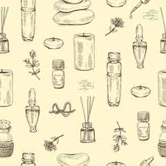 Seamless Pattern with aromatherapy accessories.
