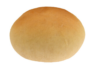 Single homemade yeast roll isolated on a white background side view.