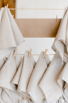 linen scarves hanging on jute rope