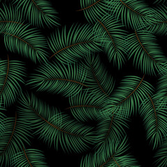 Naklejka na ściany i meble Palm Leaves Seamless Pattern Background. Vector Illustration