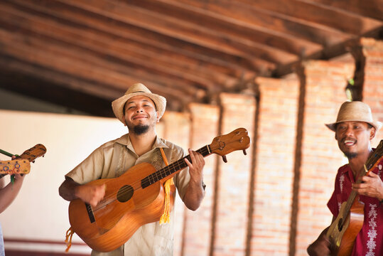 Musicians performing in courtyard