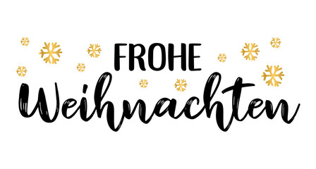 Handgeschriebene Phrase Frohe Weihnachten als Logo. Lettering für Poster, Postkarte, Einladung, Flyer	