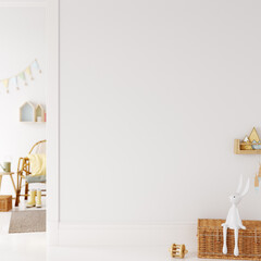 Wall mockup in child room interior. Nursery Interior in scandinavian style. 3d rendering, 3d illustration  © Yuri-U