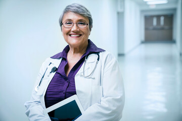 Portrait of smiling mixed race doctor