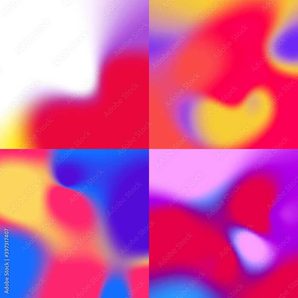 Poster Set of Romantic Colorful Backgrounds with Bright Splashes. Vector Abstract Patterns with Color Gradient