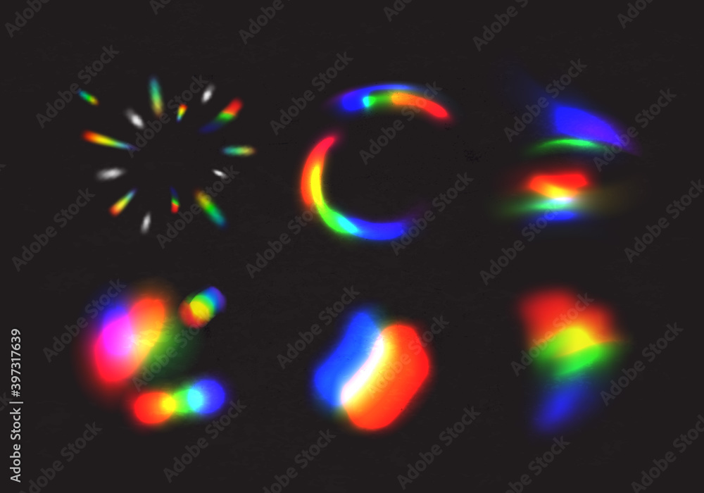 Leinwandbilder Set of Vibrant Vector Sparkle and Blurred Effects. Bright Magic Glowing Rays. Decorative Abstract Bokeh