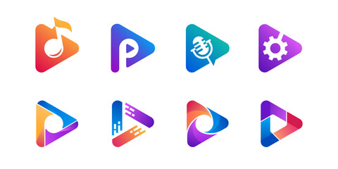 Colorful of play button sign logo icon design collection