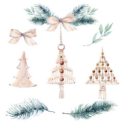 Watercolor boho winter decorations set. © Lemaris
