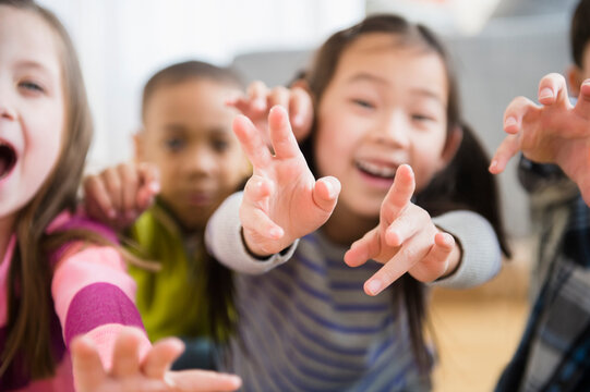 Children playing in living room