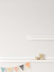 Wall mockup in child room interior. Nursery Interior in scandinavian style. 3d rendering, 3d illustration	
