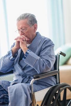 Senior Caucasian man sitting in wheelchair