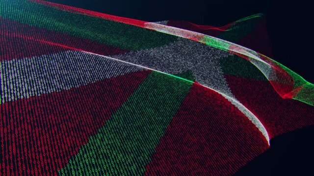 3d render. Basque digital flag with binary code texture flies in the wind. Seamless loop.