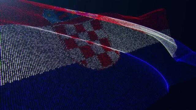 3d render. Croatia digital flag with binary code texture flies in the wind. Seamless loop.