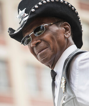 Senior African American Man Wearing Cowboy Hat