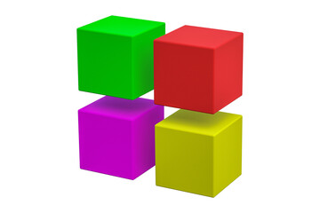 Four colorful cubes isolated on white background. 3d rendering