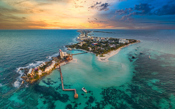 isla mujeres island near Cancun Mexico with sunset