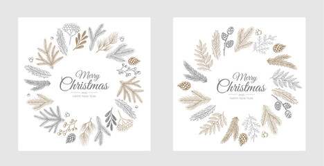 Vector Christmas Cards Set. Holiday Party Card Templates Design
