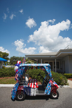 Golf cart decorated for Fourth of July